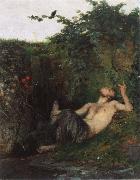 Arnold Bocklin Faun Whistling to Blackbird oil painting artist